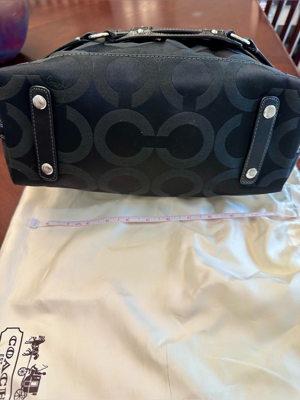 Coach Black Op Art Signature Shoulder Bag Purple Interior Dust Bag - Picture 10 of 16